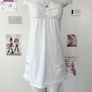 Ardene Y2K White Shirred Tube Dress M/M — Coquette / Beach Aesthetic